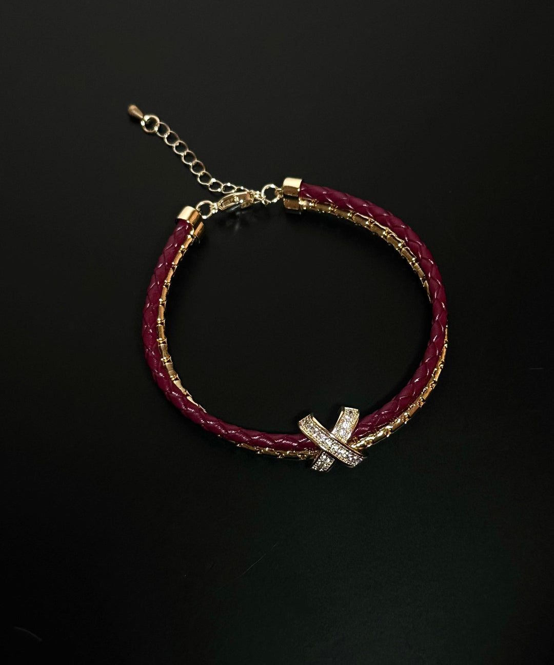 Chic Red Leather Copper Alloy Zircon Bracelet