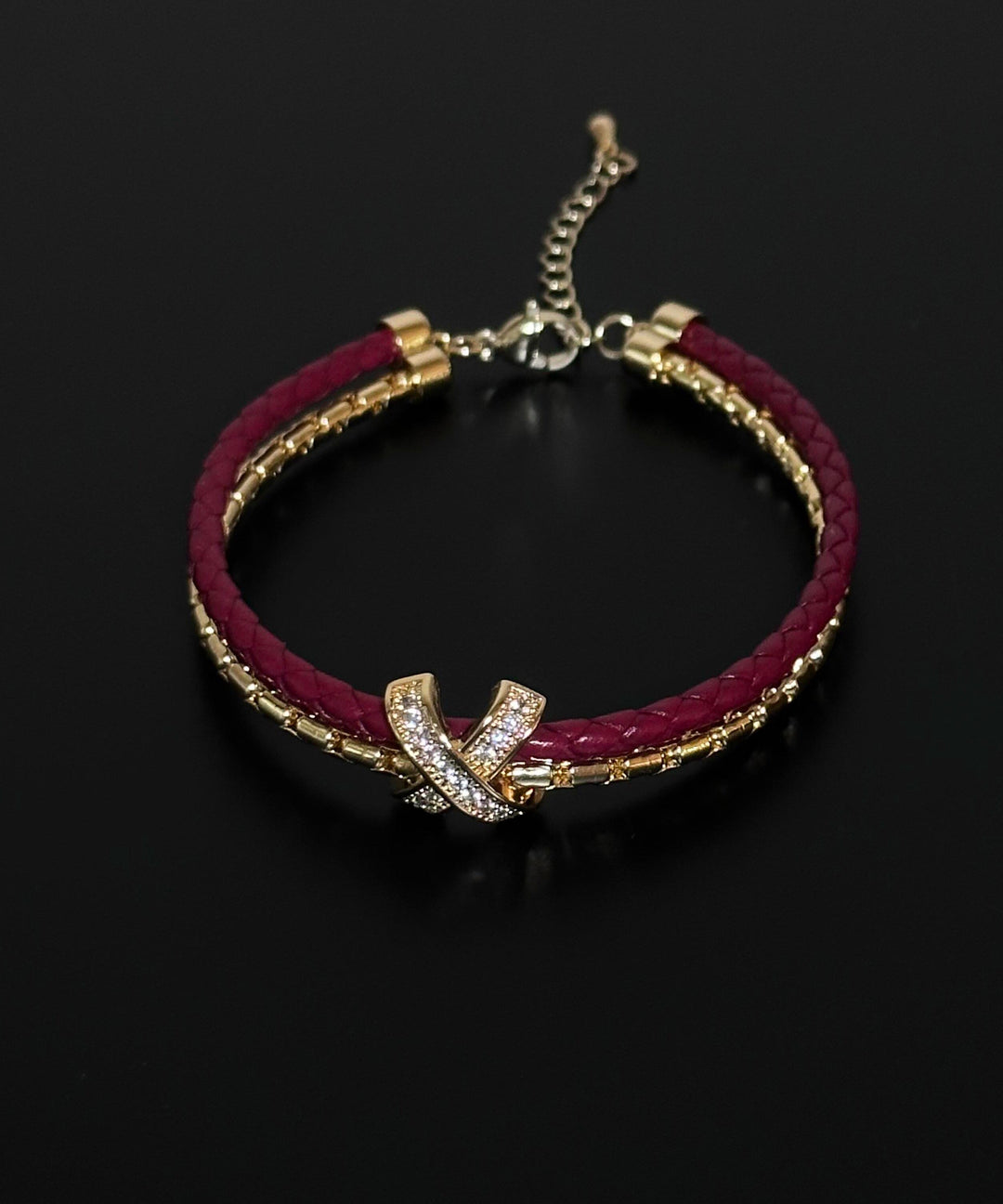 Chic Red Leather Copper Alloy Zircon Bracelet
