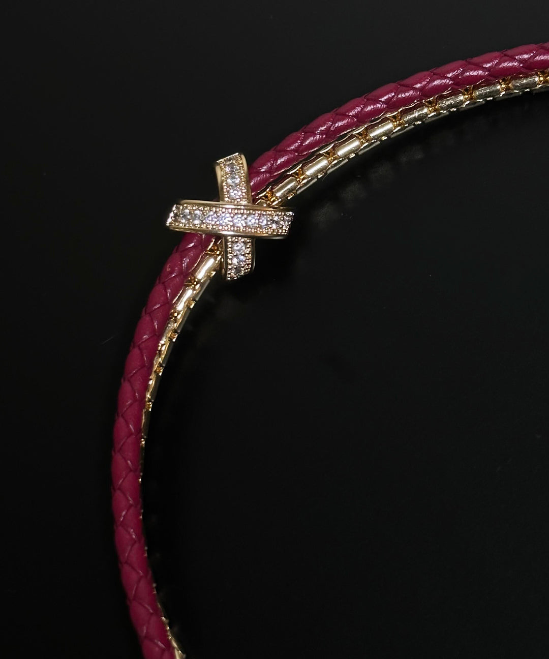 Chic Red Leather Copper Alloy Zircon Bracelet