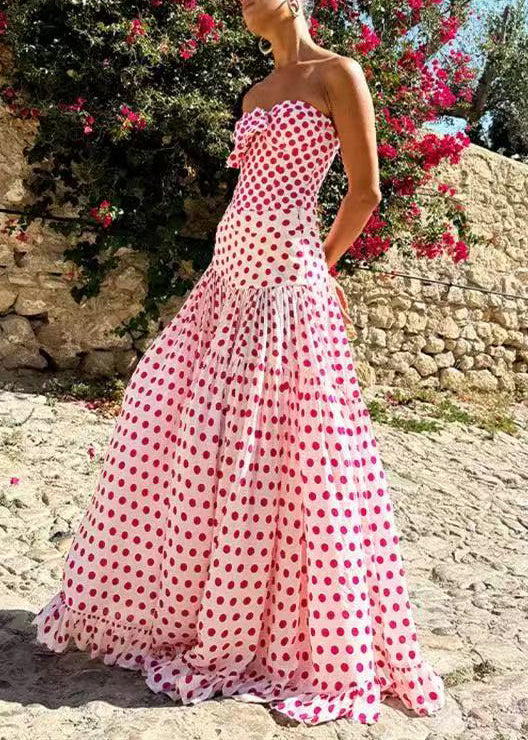 Chic Red Oversized Dot Print Chiffon Swimwear Two Piece Set Summer