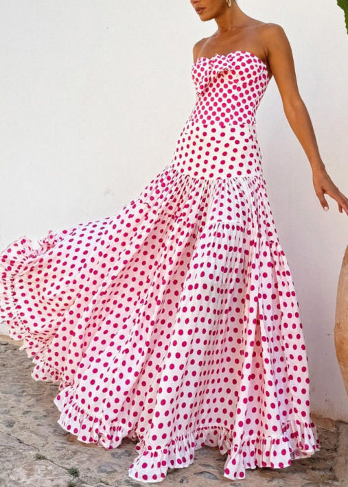 Chic Red Oversized Dot Print Chiffon Swimwear Two Piece Set Summer