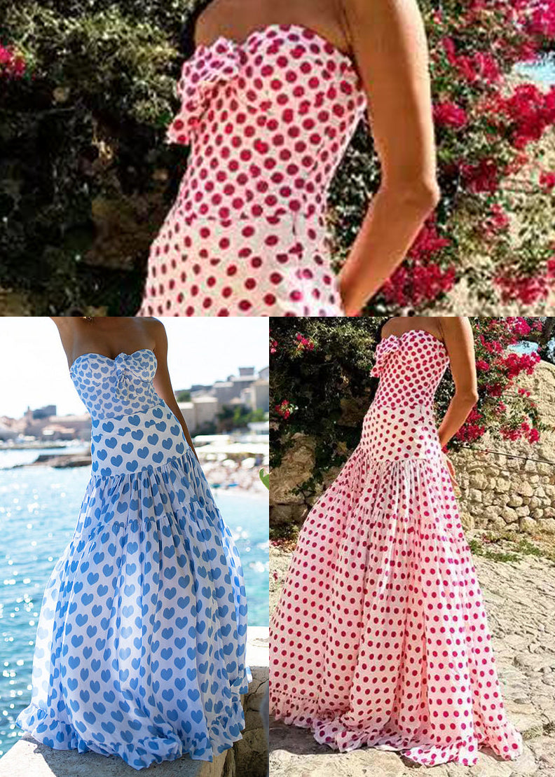 Chic Red Oversized Dot Print Chiffon Swimwear Two Piece Set Summer
