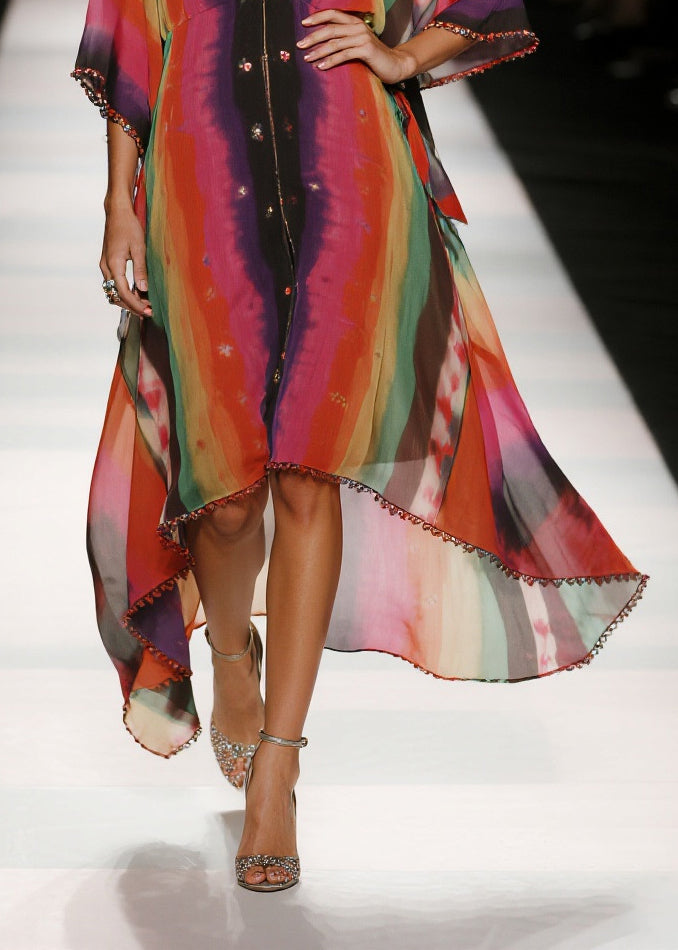 Chic Red Oversized Tie Dye Draping Chiffon Vacation Dresses Summer