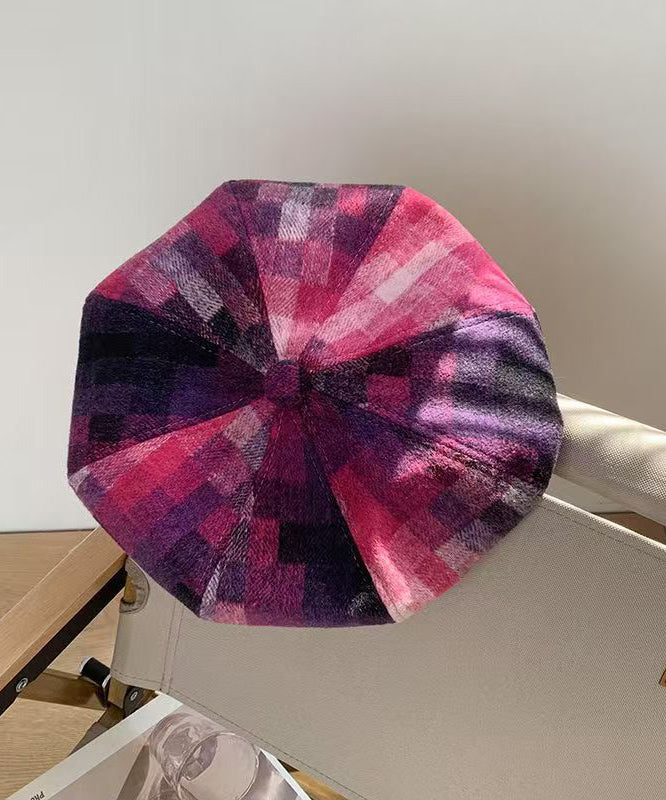 Chic Red Plaid Versatile Woolen Beret Hat