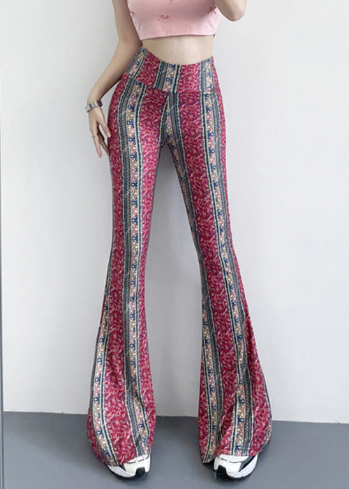 Chic Red Print Elastic Waist Nylon Bottom Trousers