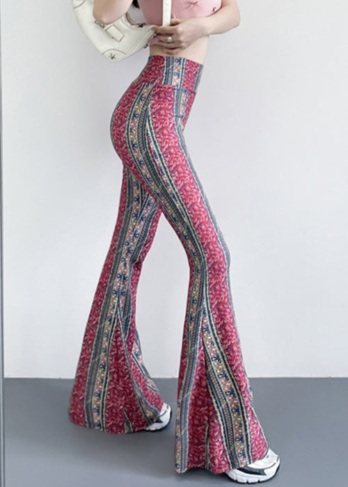 Chic Red Print Elastic Waist Nylon Bottom Trousers