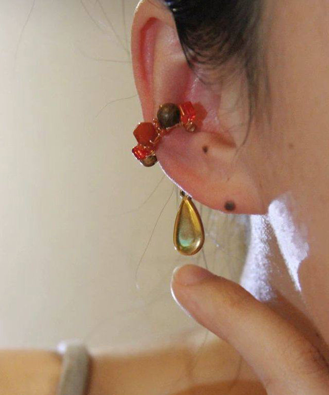 Chic Red Sterling Silver Overgild Agate Colored Glaze Peking Opera Stud Earrings