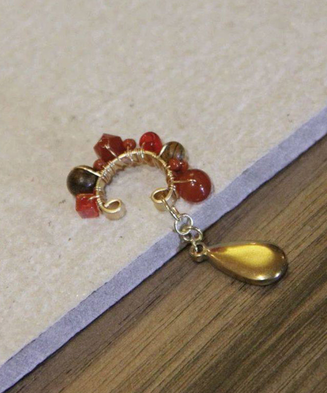 Chic Red Sterling Silver Overgild Agate Colored Glaze Peking Opera Stud Earrings