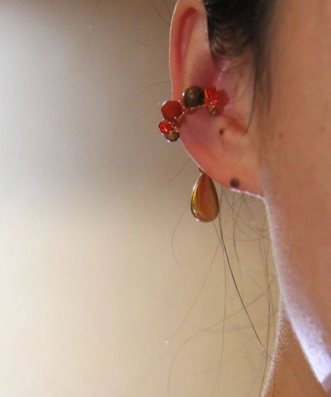Chic Red Sterling Silver Overgild Agate Colored Glaze Peking Opera Stud Earrings