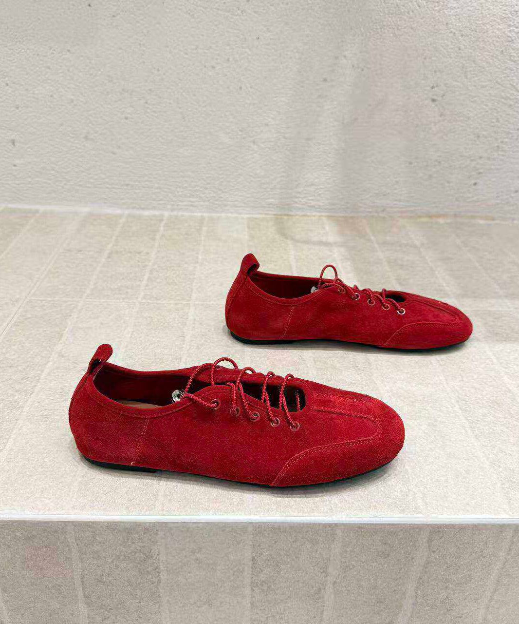 Chic Red Suede Cross Strap Women Splicing Flat Shoes