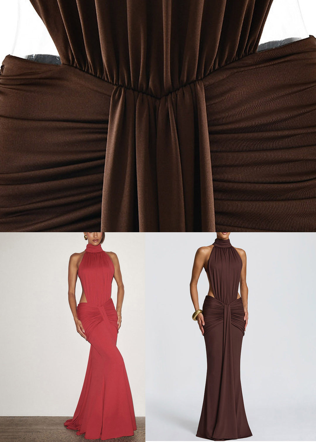 Chic Red Turtleneck Wrinkled Party Maxi Fish-Tail Dress Summer