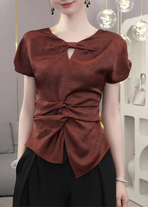 Chic Red V Neck Cinched Shirts Summer