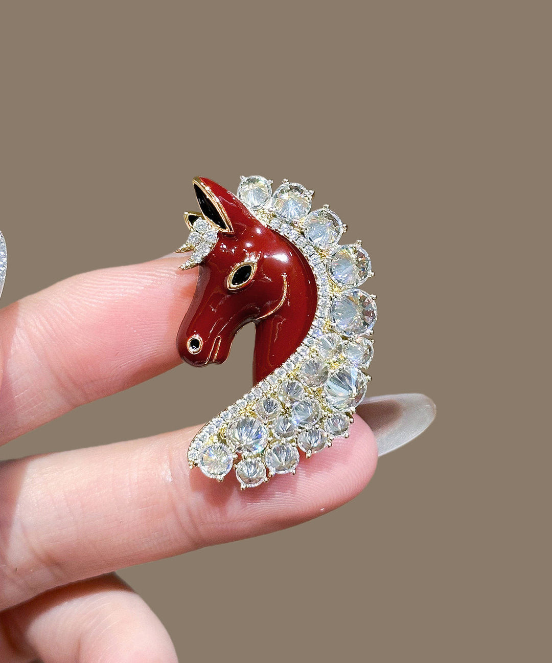 Chic Red Zircon Alloy Enamel Little Horse Brooches