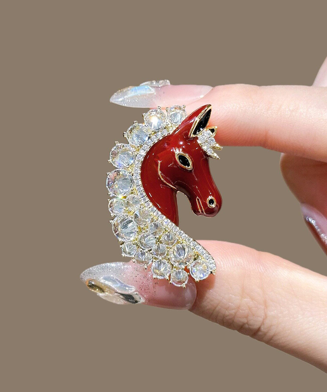 Chic Red Zircon Alloy Enamel Little Horse Brooches