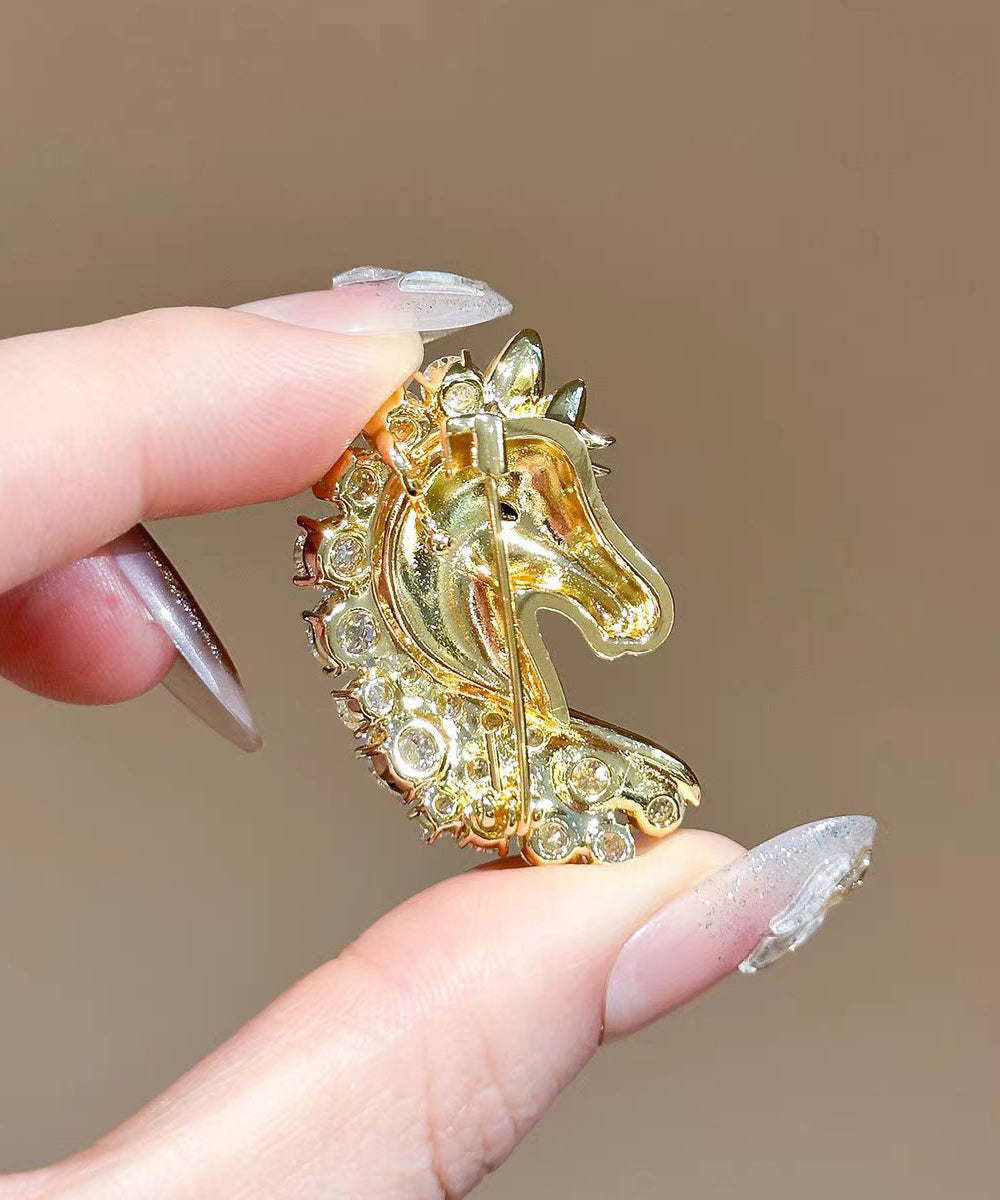 Chic Red Zircon Alloy Enamel Little Horse Brooches