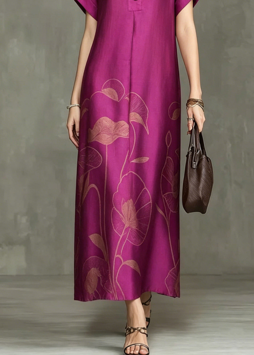 Chic Rose Notched Print Maxi Dresses Summer