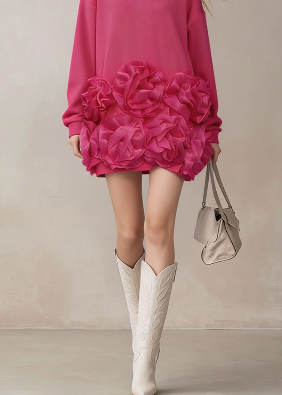 Chic Rose O Neck Floral Cotton T Shirt Dress Spring