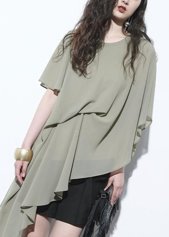 Chic Royal Blue Asymmetrical Chiffon Shirt Short Sleeve