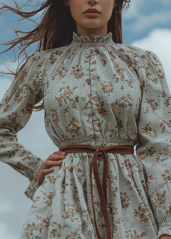 Chic Ruffled Print Pastoral Style Cotton Mini Dress Spring