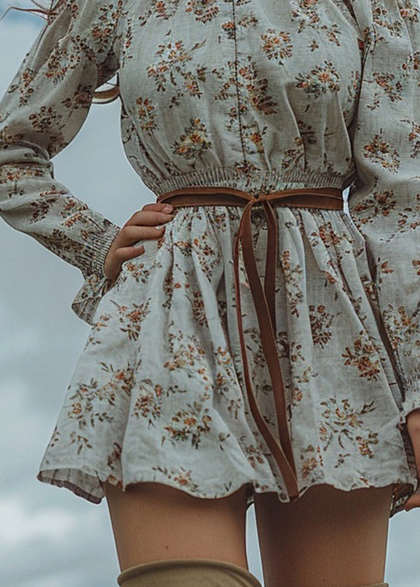 Chic Ruffled Print Pastoral Style Cotton Mini Dress Spring