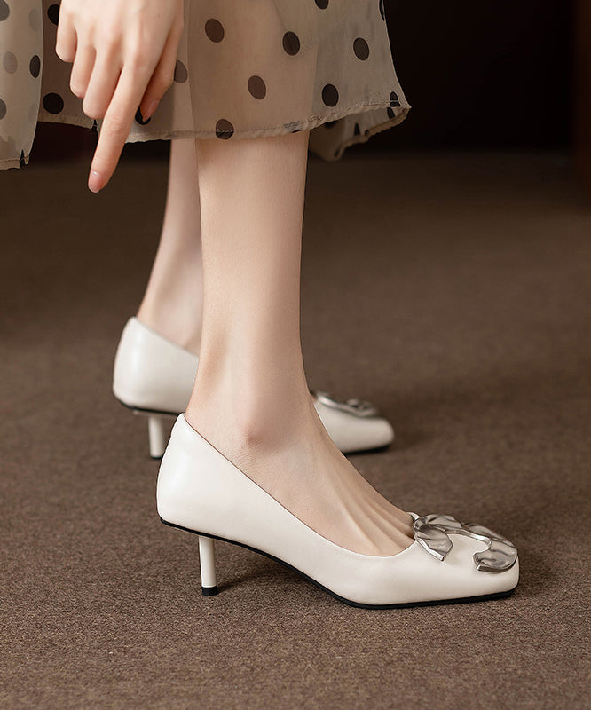 Chic Sequined Splicing Stiletto High Heels Beige Faux Leather