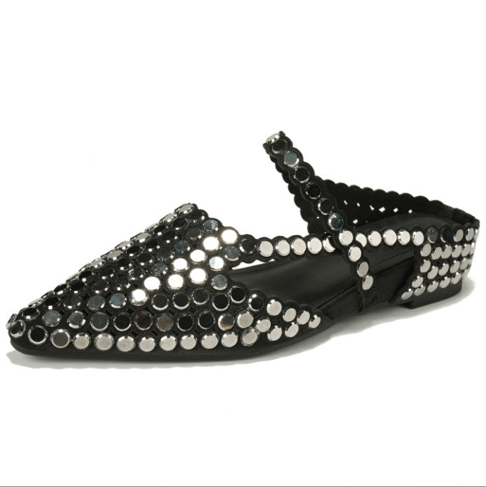 Chic Sequins Splicing Silver Faux Leather Slide Sandals Pointed Toe