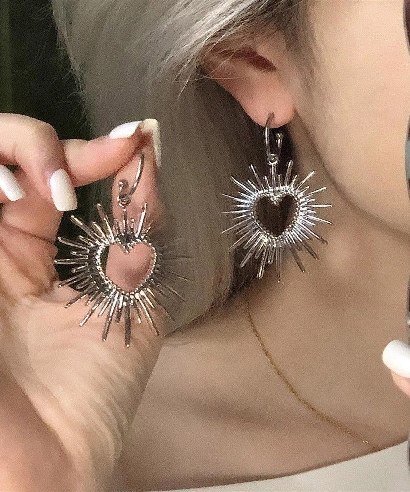 Chic Silk Alloy Hollow Out Love Hoop Earrings