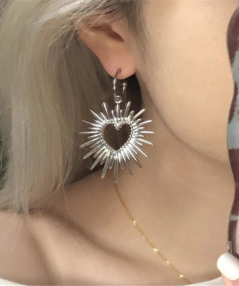 Chic Silk Alloy Hollow Out Love Hoop Earrings