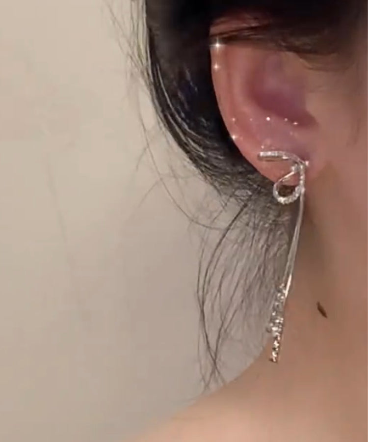 Chic Silk Alloy Zircon Bow Tassel Drop Earrings