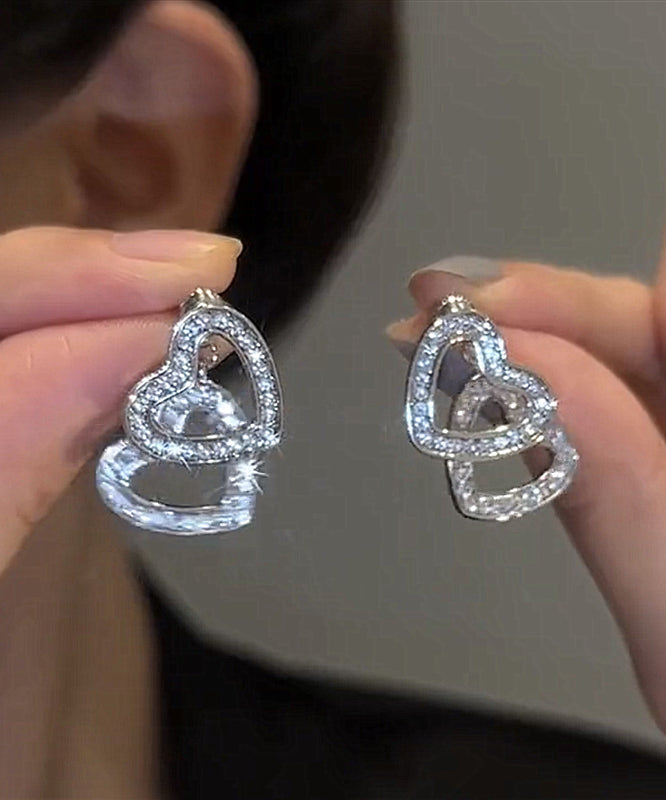 Chic Silk Copper Alloy Zircon Love Detachable Stud Earrings