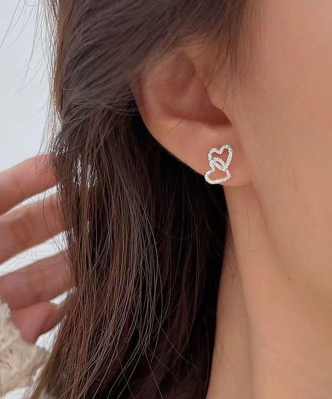 Chic Silk Copper Alloy Zircon Love Detachable Stud Earrings