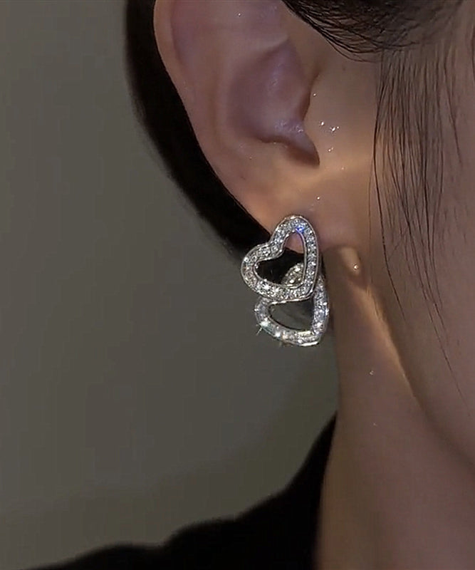 Chic Silk Copper Alloy Zircon Love Detachable Stud Earrings