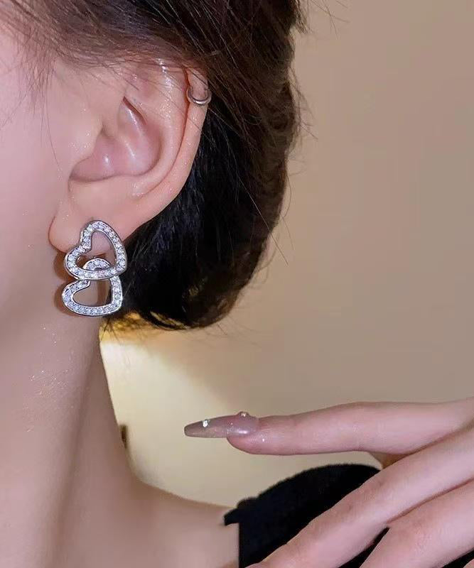 Chic Silk Copper Alloy Zircon Love Detachable Stud Earrings