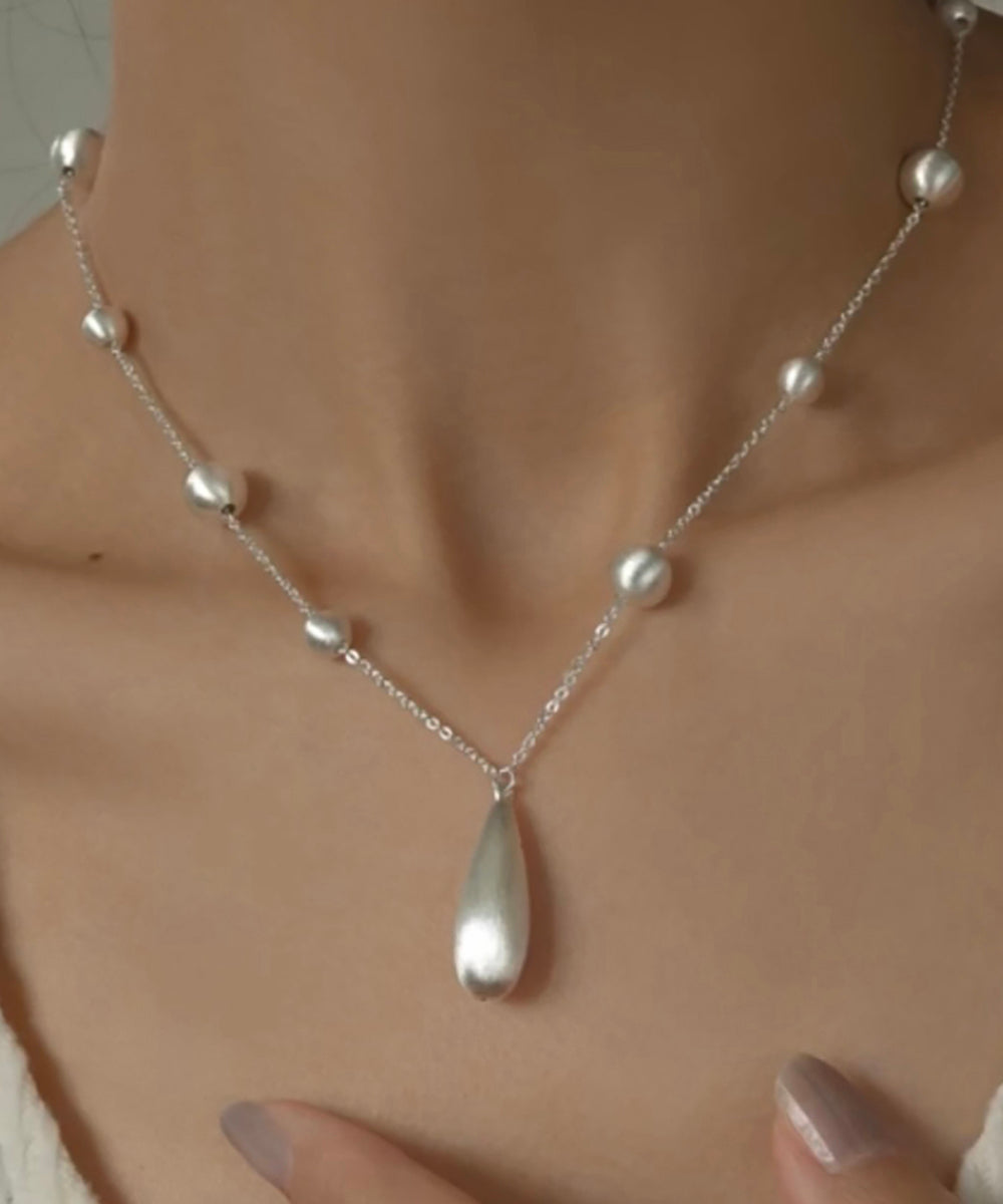 Chic Silk Copper Silver-Plated Pearl Water Droplet Pendant Necklace