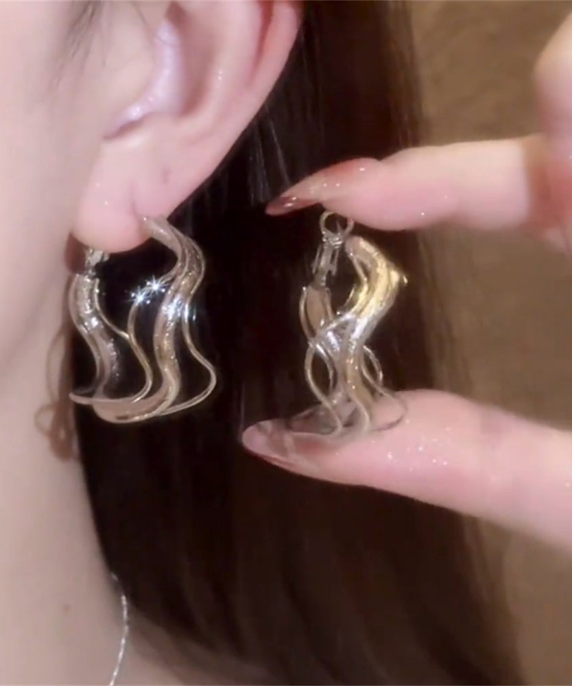 Chic Silk Metal Asymmetrical Hollow Out Hoop Earrings