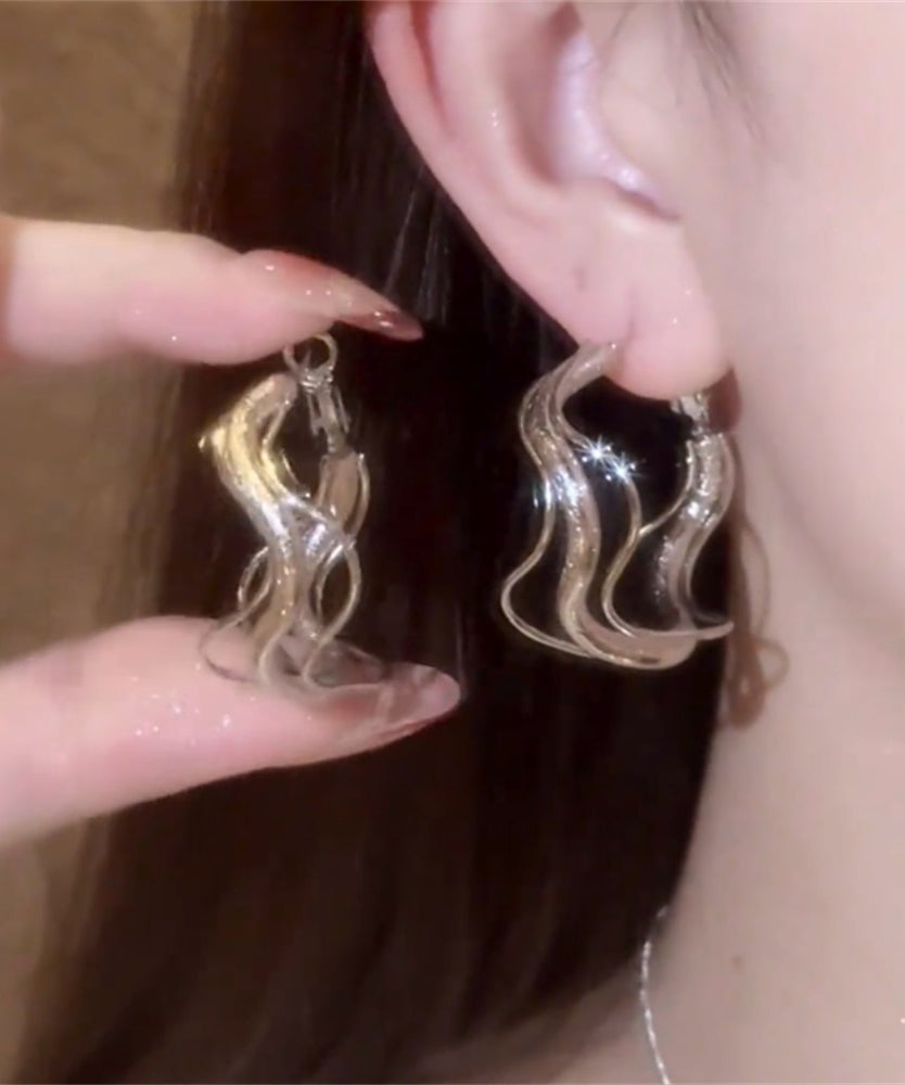 Chic Silk Metal Asymmetrical Hollow Out Hoop Earrings
