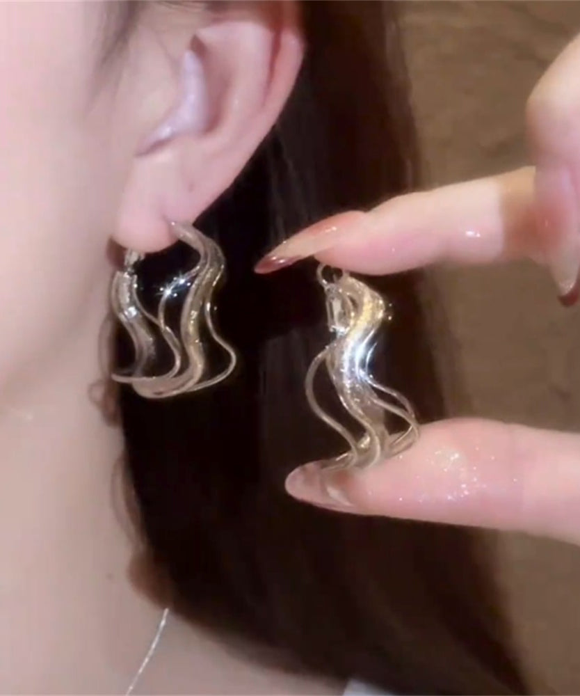 Chic Silk Metal Asymmetrical Hollow Out Hoop Earrings