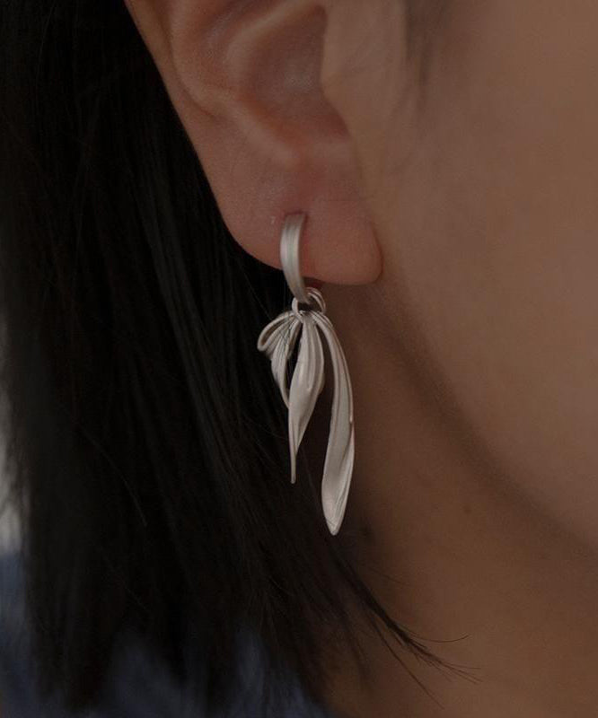Chic Silk Sterling Silver Bow Ribbon Drop Earrings