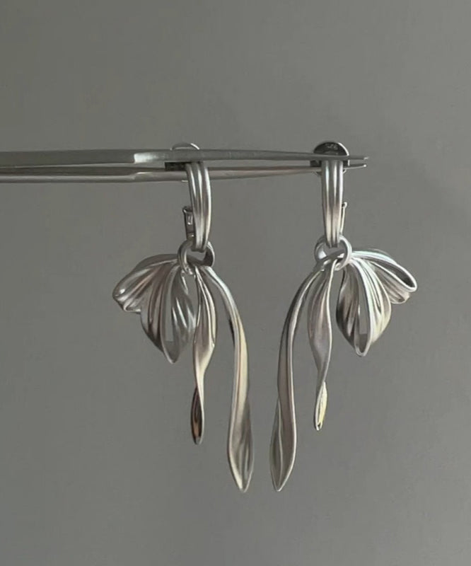 Chic Silk Sterling Silver Bow Ribbon Drop Earrings