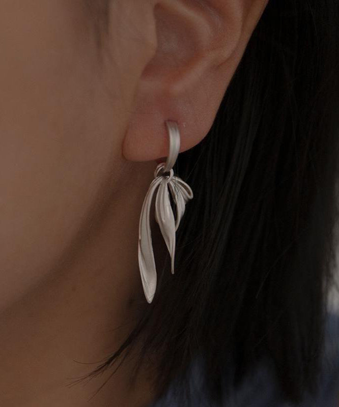 Chic Silk Sterling Silver Bow Ribbon Drop Earrings