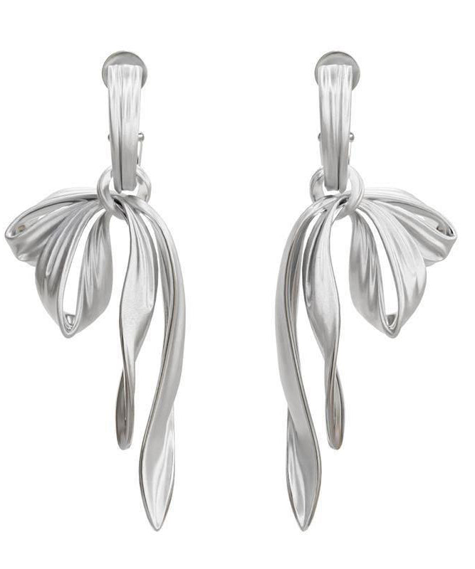 Chic Silk Sterling Silver Bow Ribbon Drop Earrings