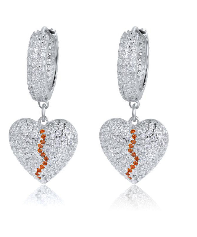 Chic Silk Sterling Silver Broken Heart Drop Earrings