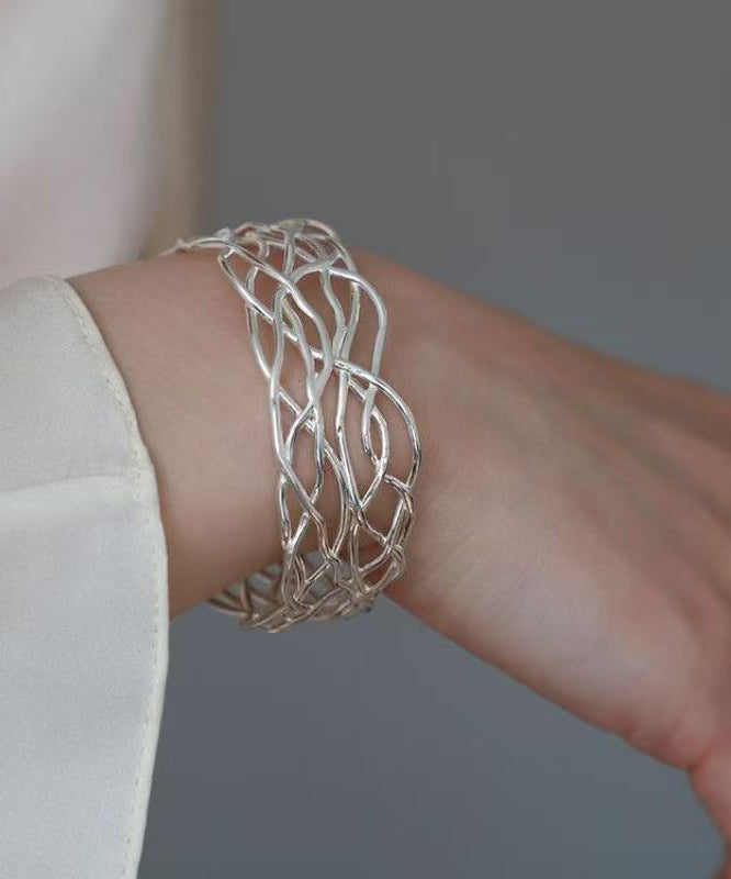 Chic Silk Sterling Silver Hollow Out Fried Dough Twist Cuff