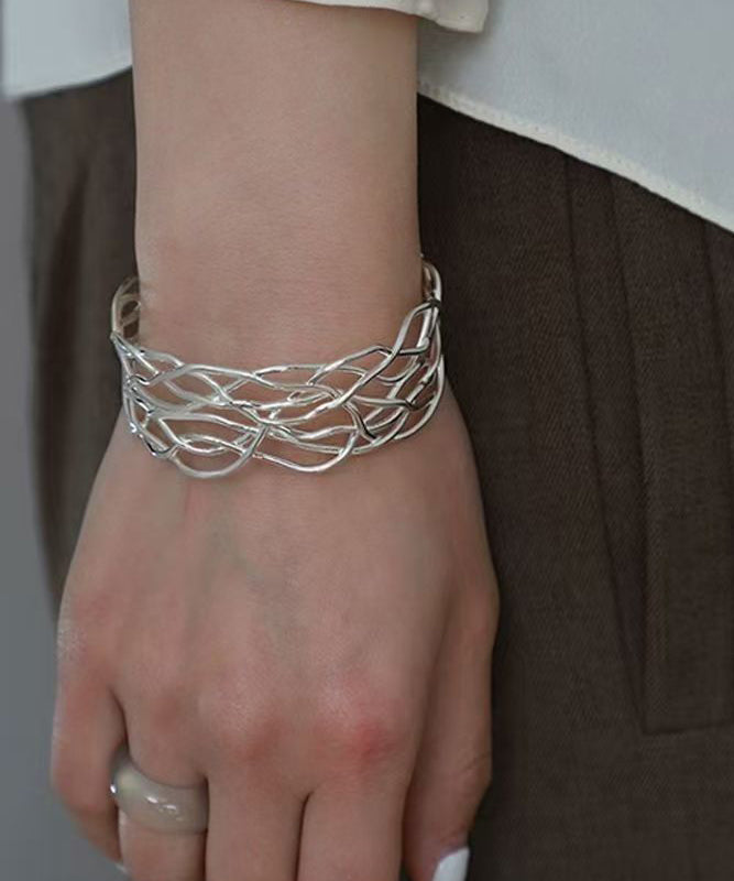 Chic Silk Sterling Silver Hollow Out Fried Dough Twist Cuff
