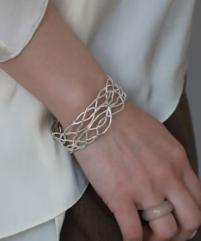 Chic Silk Sterling Silver Hollow Out Fried Dough Twist Cuff