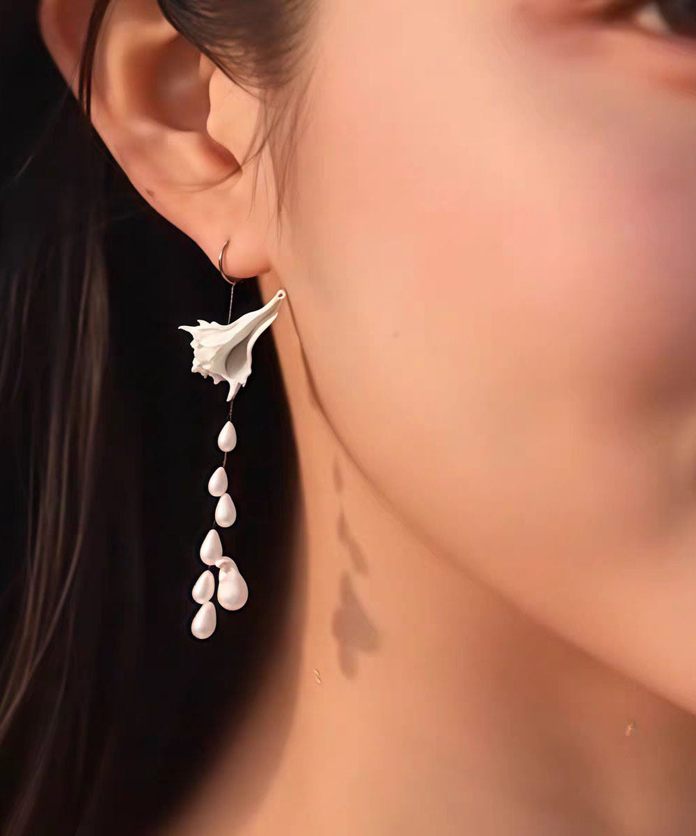 Chic Silk Sterling Silver Rver Snail Pearl Tassel Drop Earrings