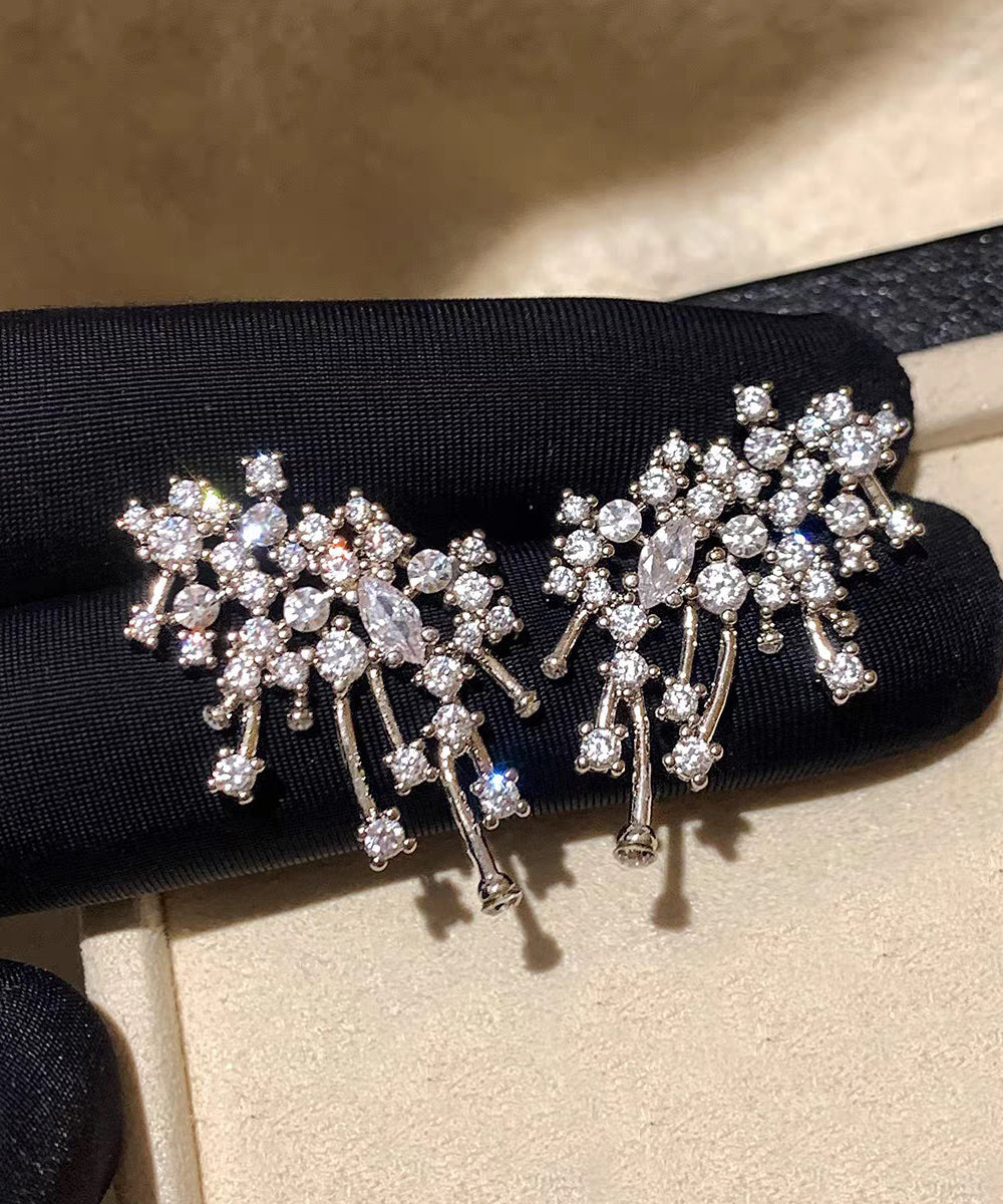 Chic Silk Sterling Silver Zircon Fireworks Pearl Stud Earrings