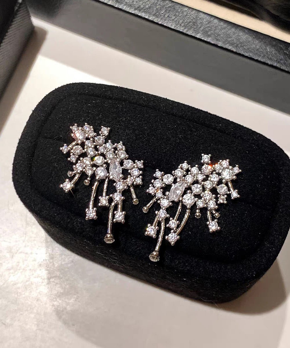 Chic Silk Sterling Silver Zircon Fireworks Pearl Stud Earrings