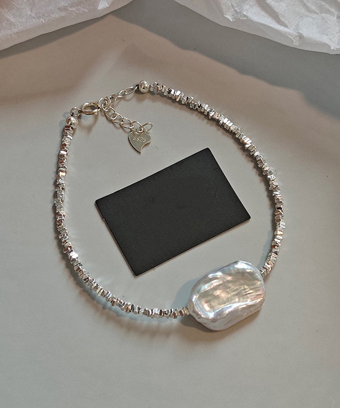 Chic Silver Asymmetric Pearl Adjustable Two Piece Set Pendant Necklace