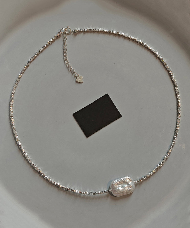 Chic Silver Asymmetric Pearl Adjustable Two Piece Set Pendant Necklace